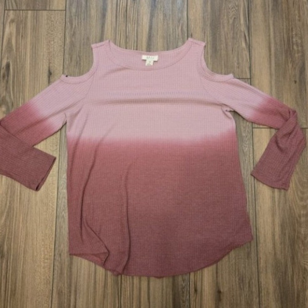 Style &‎ Co Pink Ombre Waffle Knit Cold Shoulder Top EUC Size Med